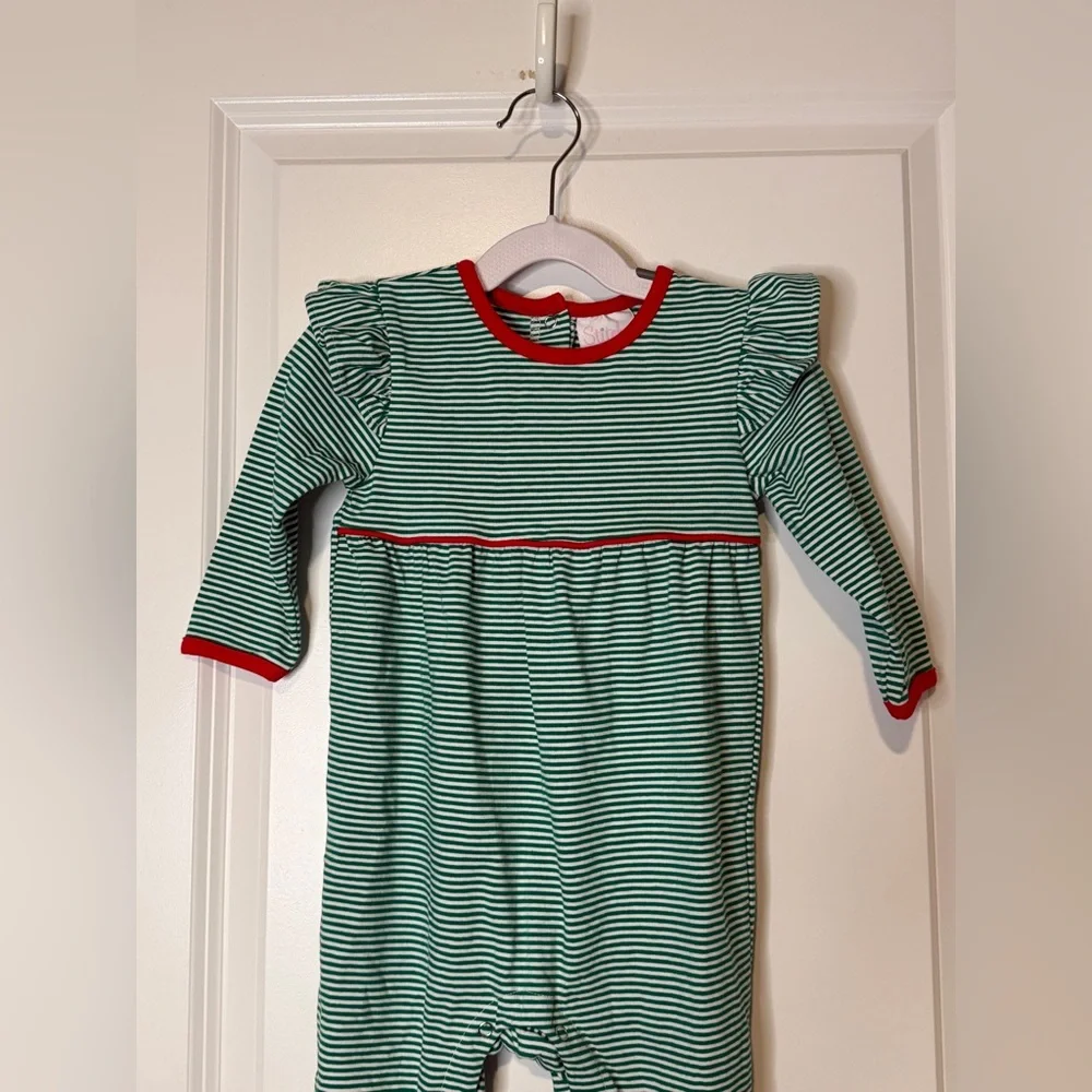 Stitchy Fish Gracie Romper Red and Green Stripe Holiday Size 12 Months